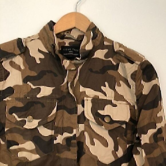 LOVE TREE JUNIORS Camouflage Camo Military Utility Fall 100% Cotton Jacket Small - Picture 2 of 8